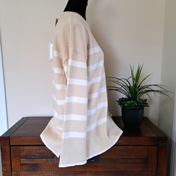 New! Matty M Tunic Sweater Women's Small Cream Beige Striped Knit Oversized - Picture 4 of 16